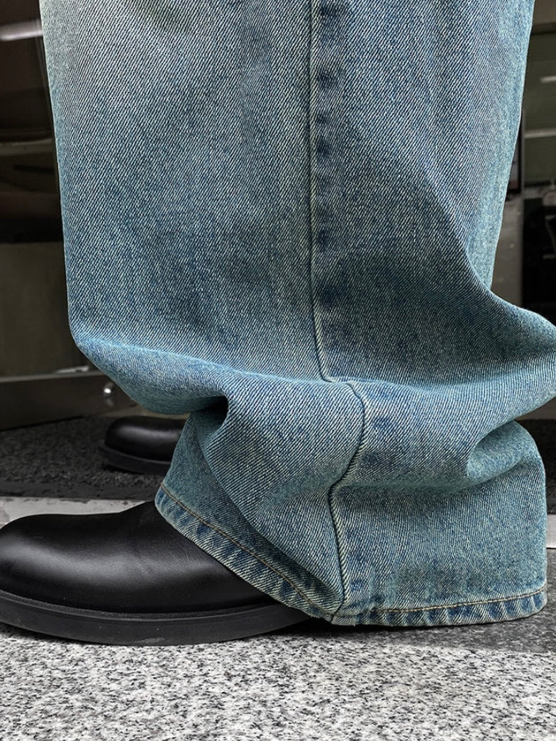 Color Washing Denim Wide Jeans