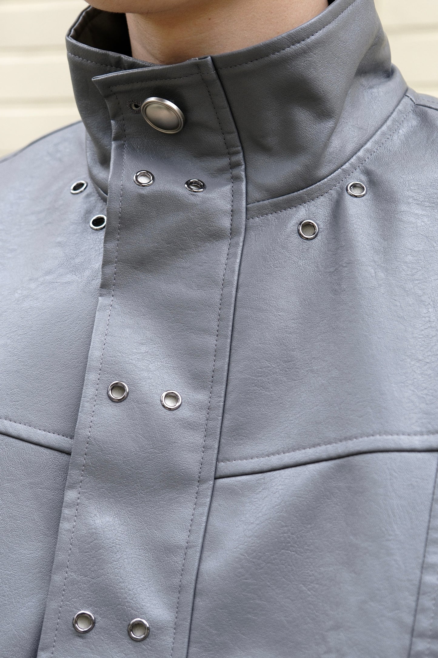 Eyelet crop leather jacket