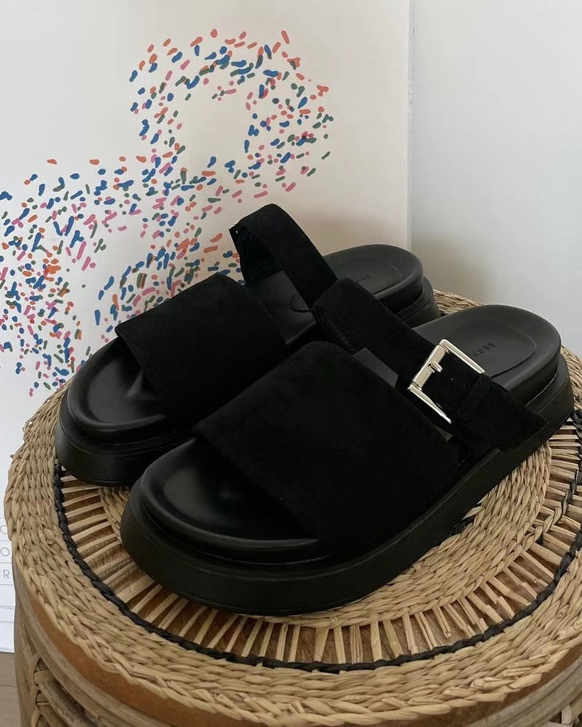 Buckle Platform Slippers