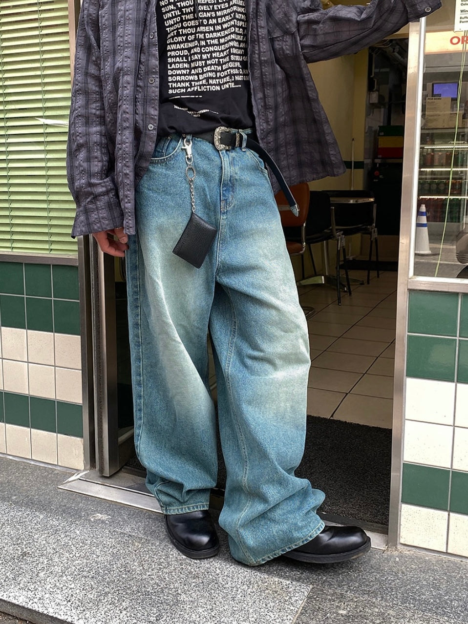 Color Washing Denim Wide Jeans