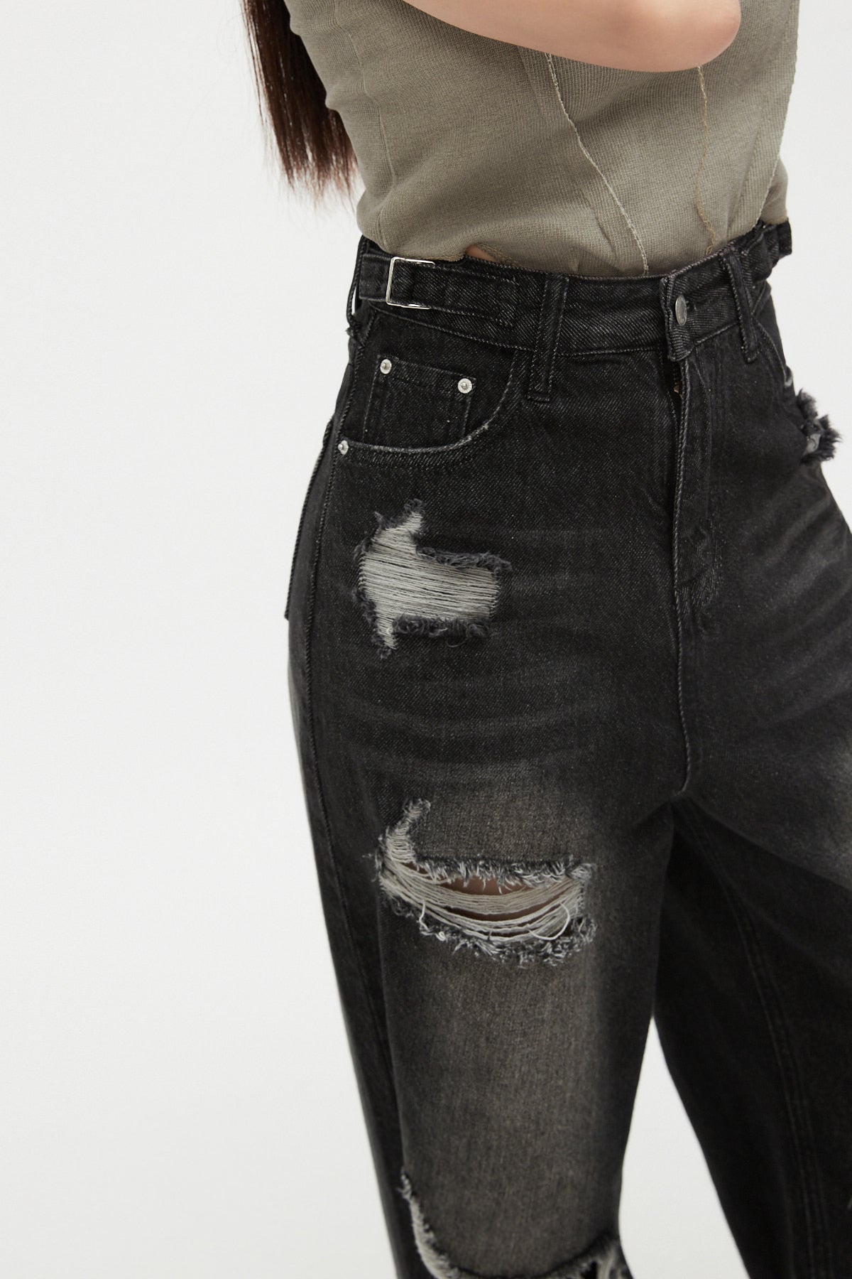 Wide Leg Distressed Jeans