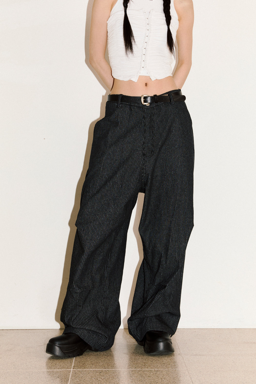 Pin-tuck Striped Slack