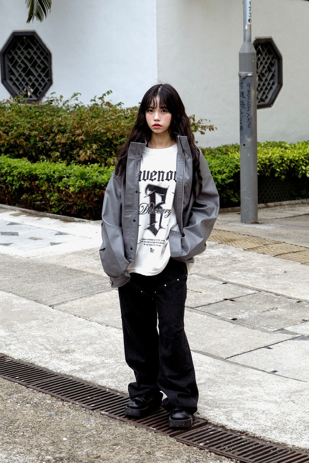 Eyelet crop leather jacket