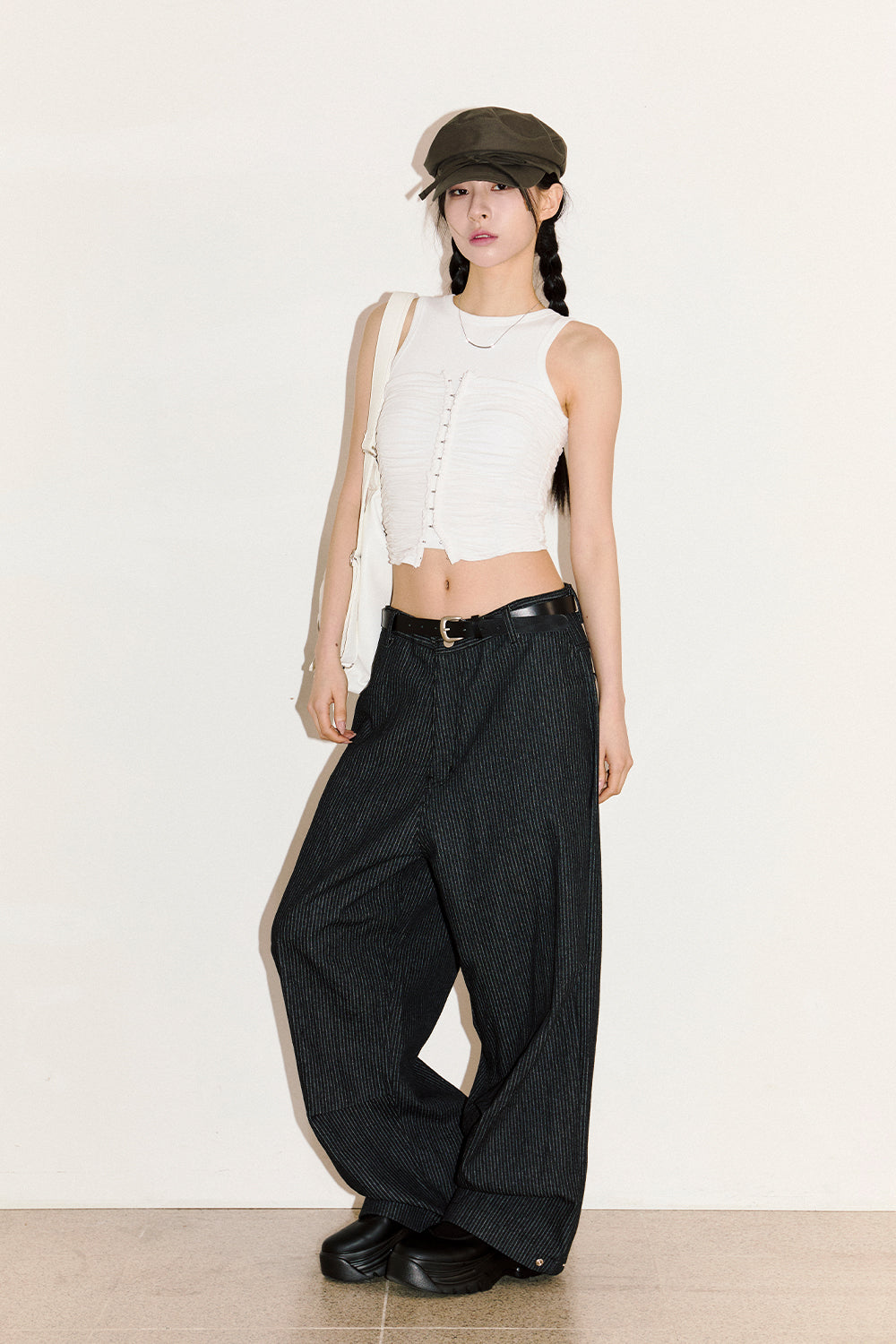 Pin-tuck Striped Slack
