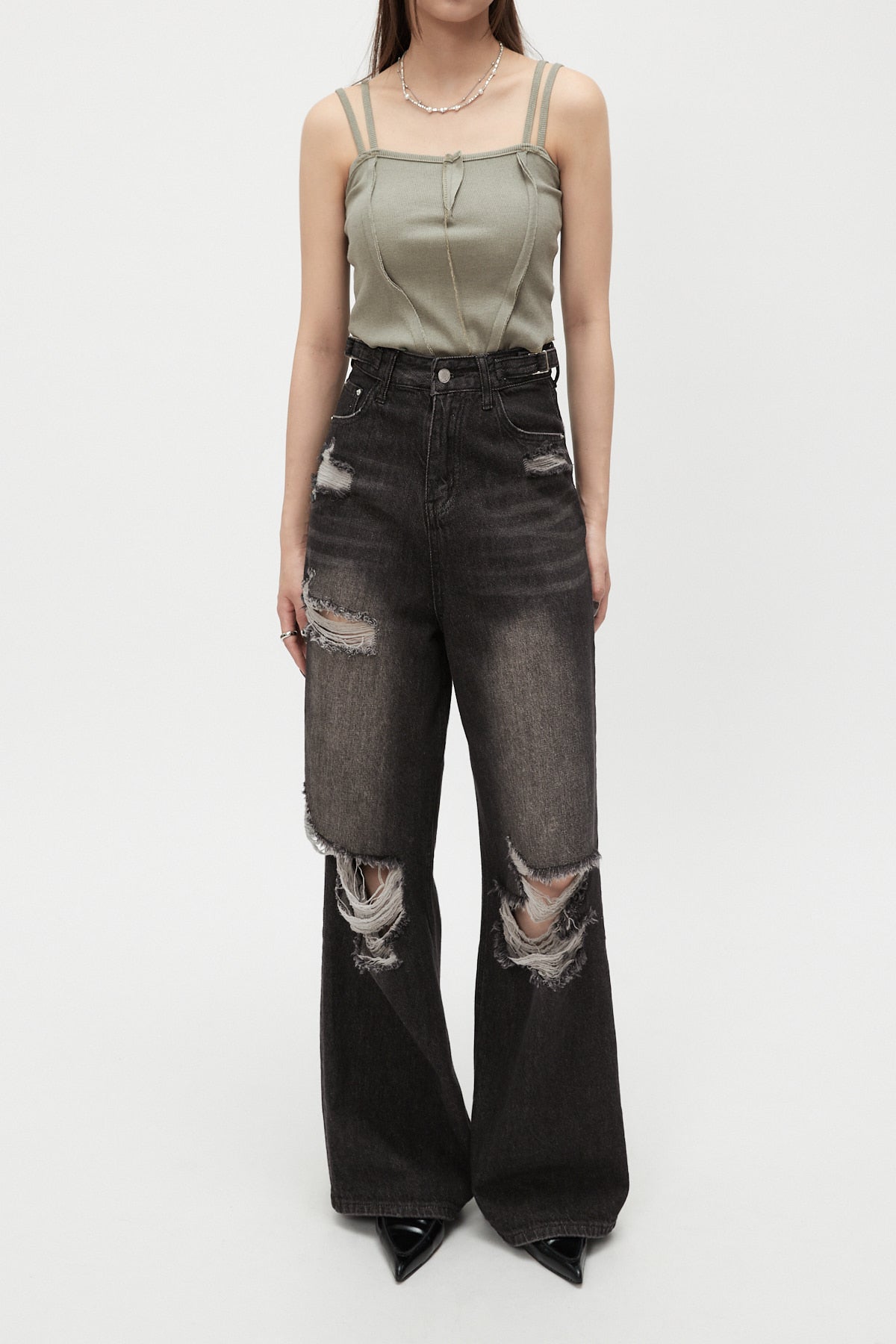 Wide Leg Distressed Jeans