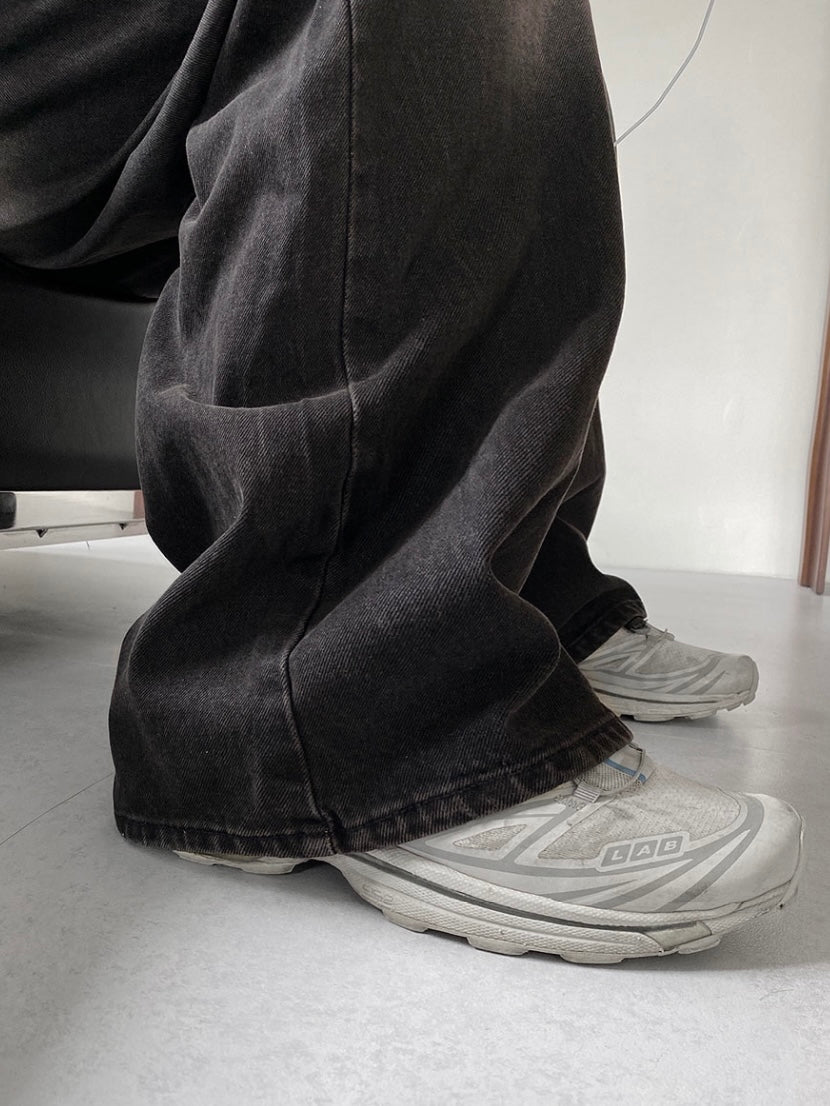 Color Washing Denim Wide Jeans