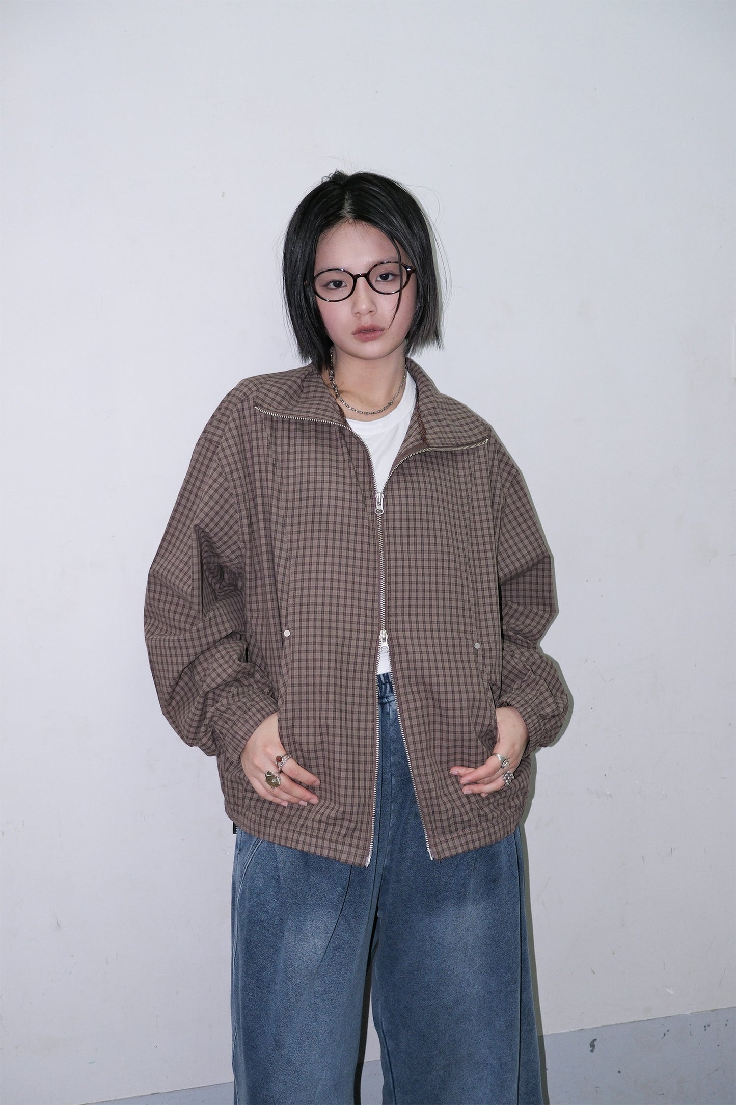 Checker Zip Up Shacket
