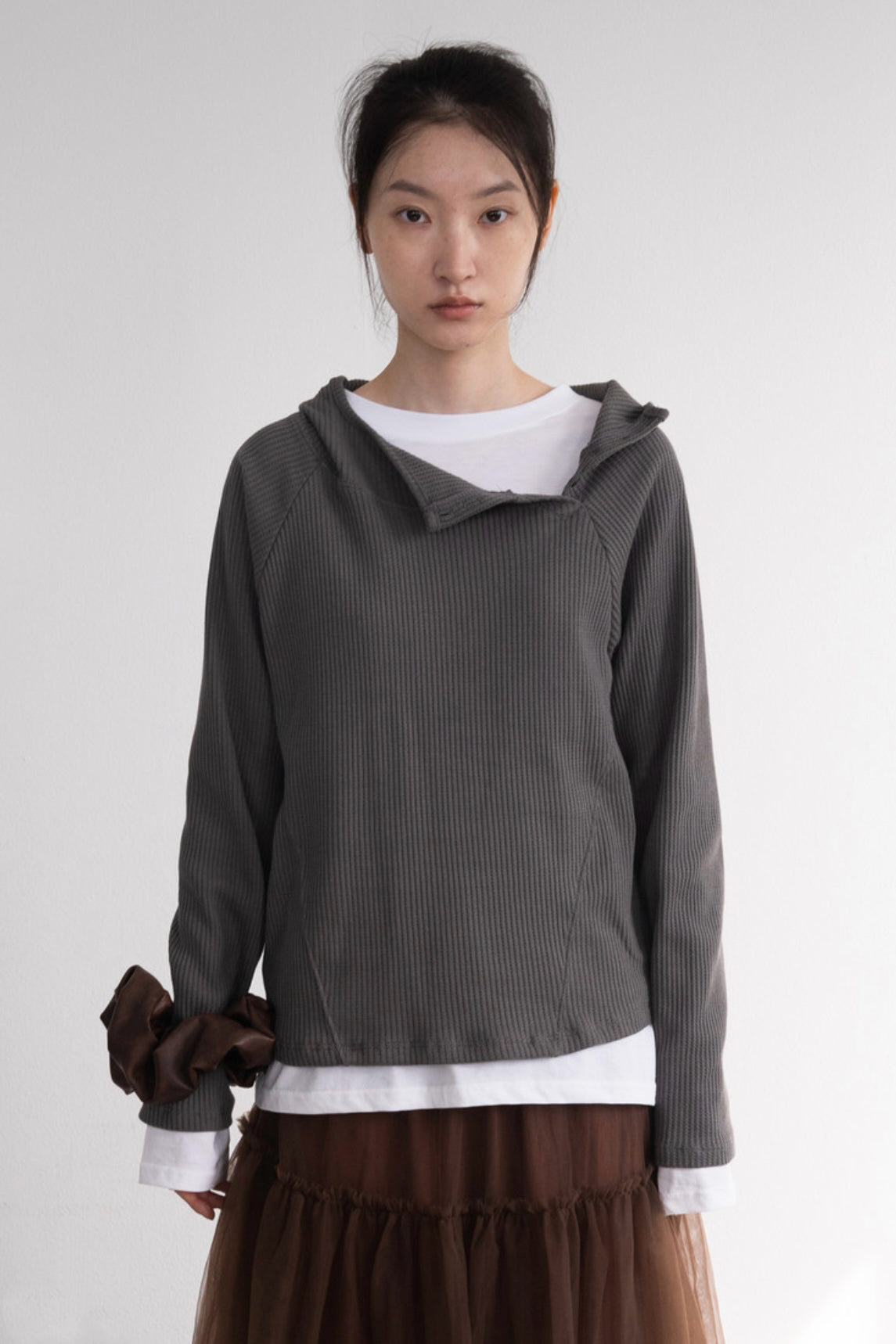 Oblique Button Waffle Hood (5colors)