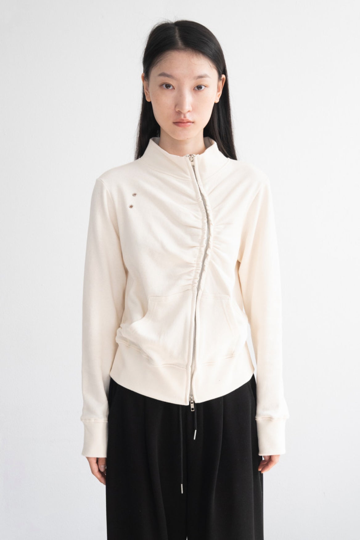 Eyelet Shirring Zip Up