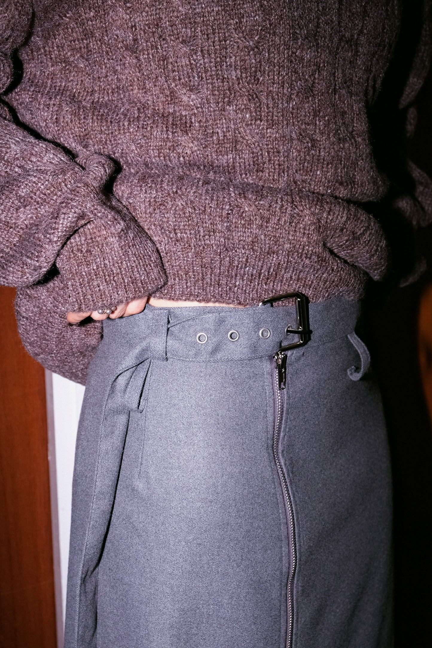 2way Belted Zipper Skirt