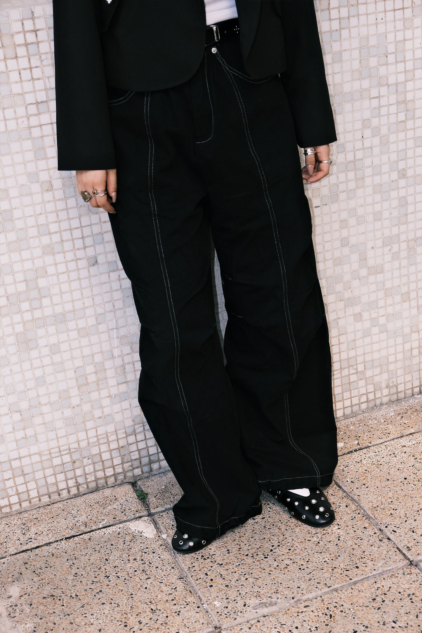 Stitched Pintuck Pants