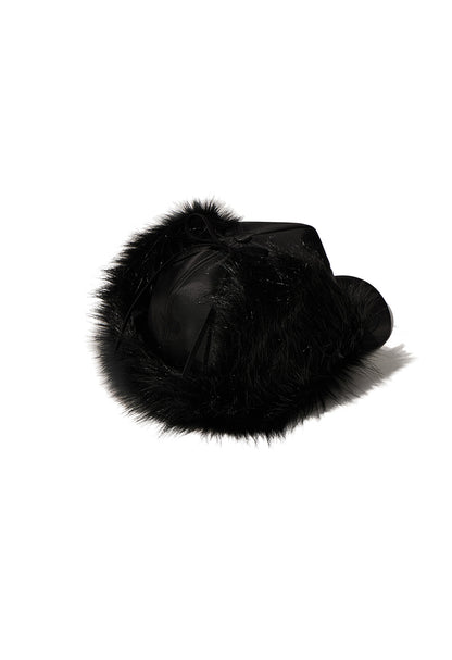 FAUX FUR EARFLAP CAP, BLACK