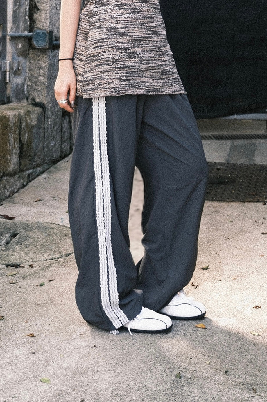 Lace Stripe Nylon Pants