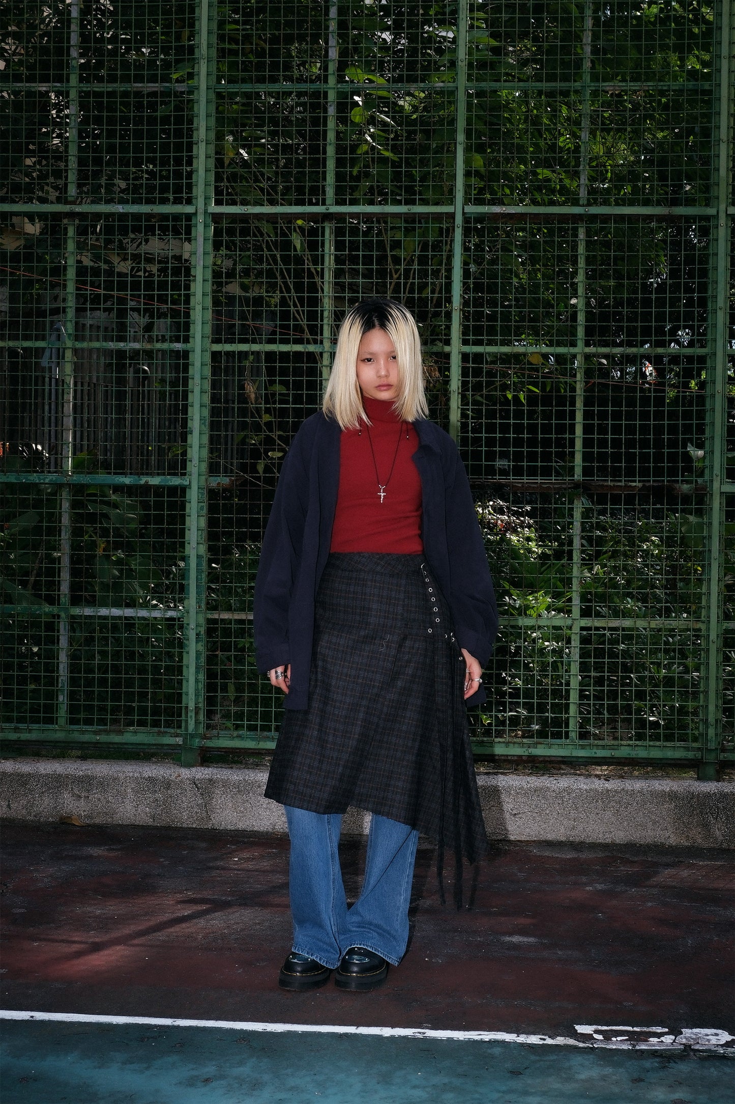 Wool Checker Buckle Skirt