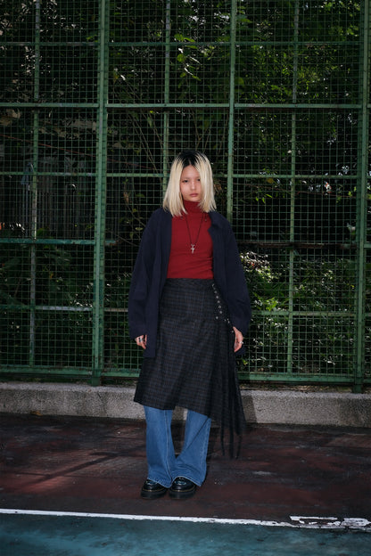 Wool Checker Buckle Skirt