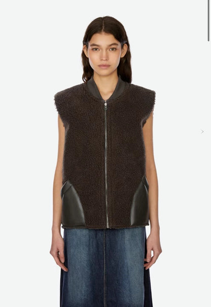 2way Fluffy Leather Vest