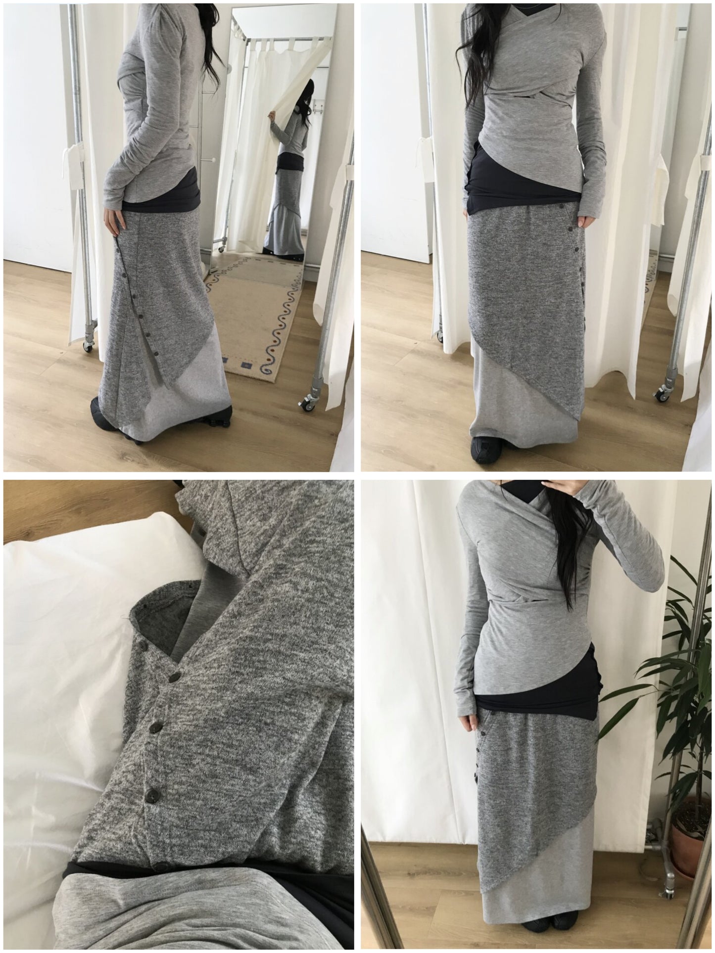 Button Layered Maxi Skirt (2colors)