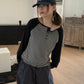 Striped Button Raglan (black)