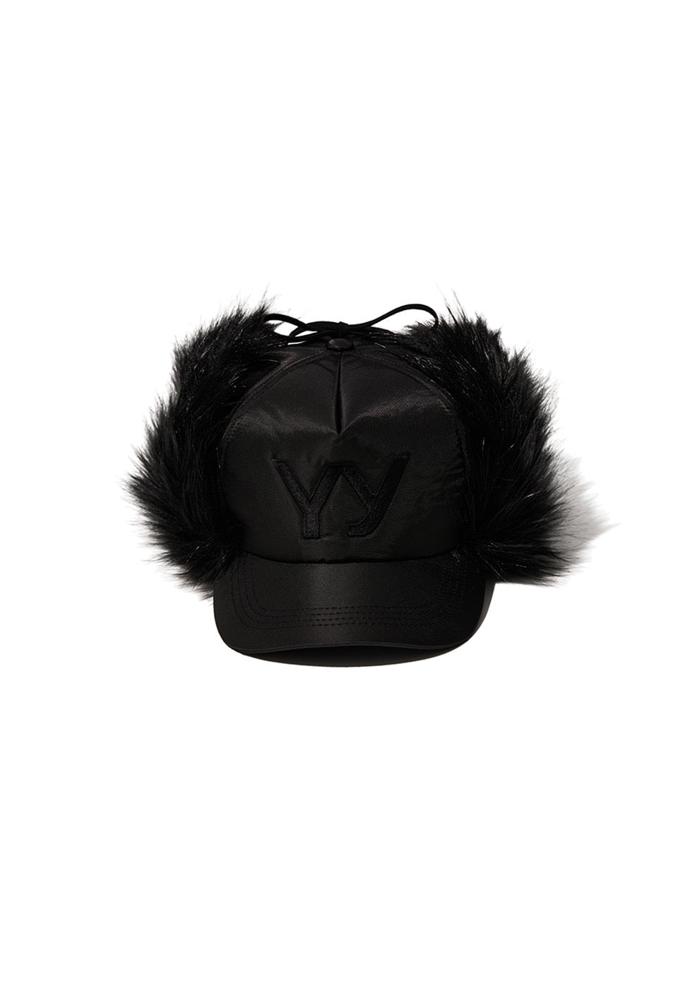 FAUX FUR EARFLAP CAP, BLACK