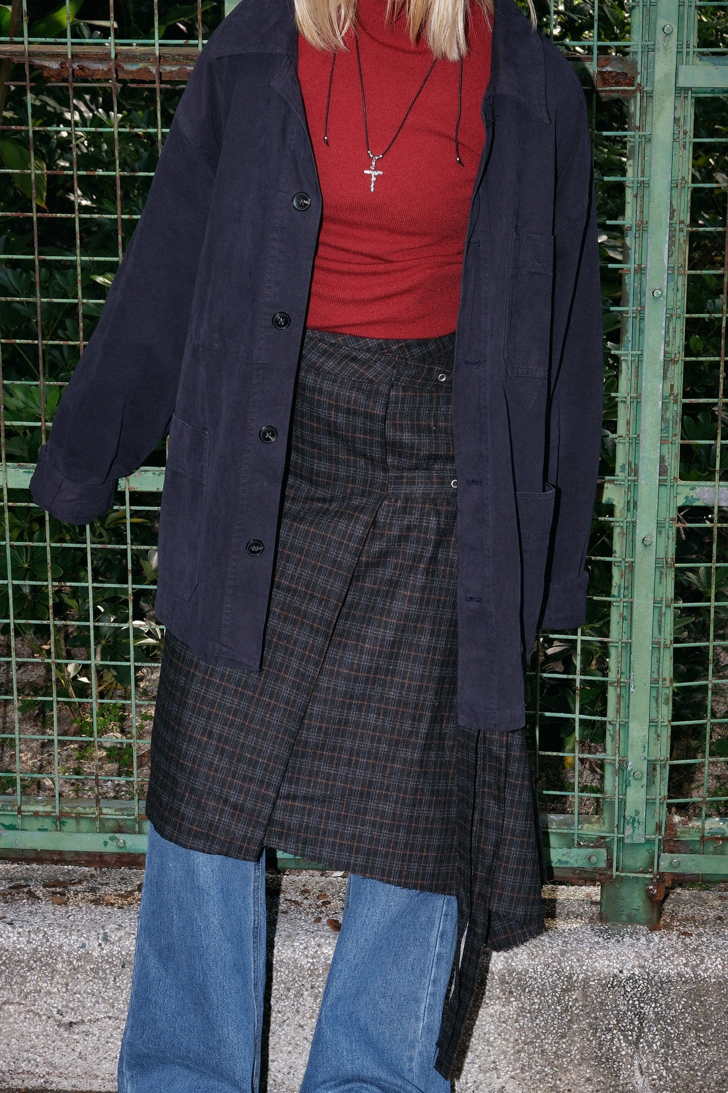 Wool Checker Buckle Skirt