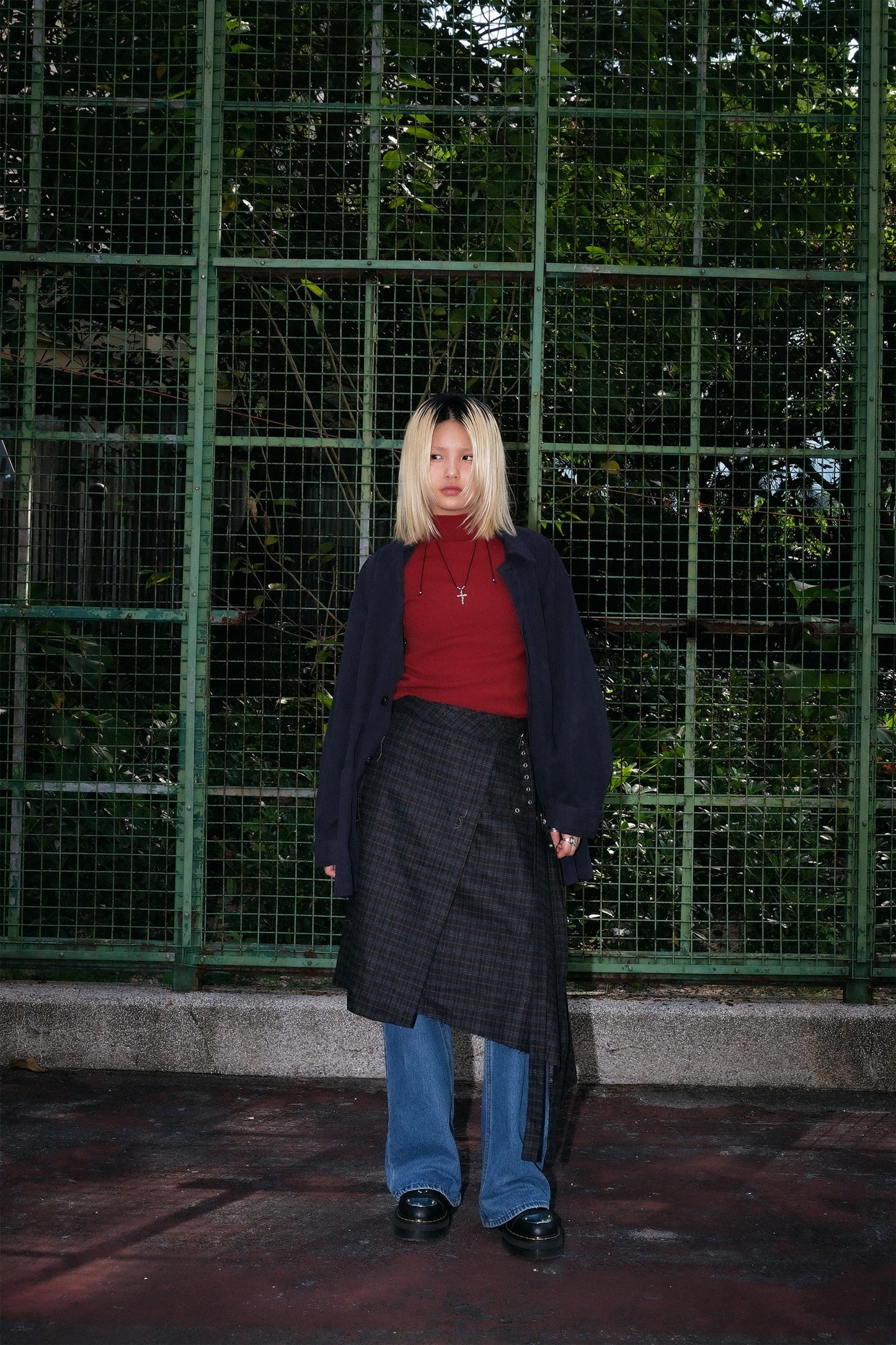 Wool Checker Buckle Skirt