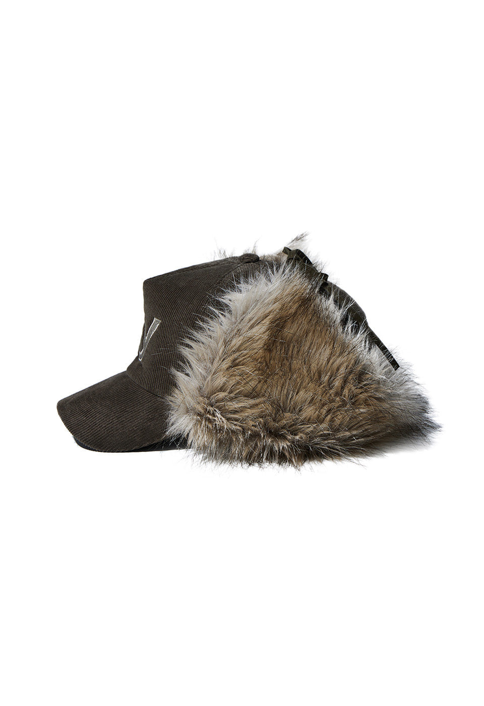 FAUX FUR CORDUROY EARFLAP CAP, KHAKI