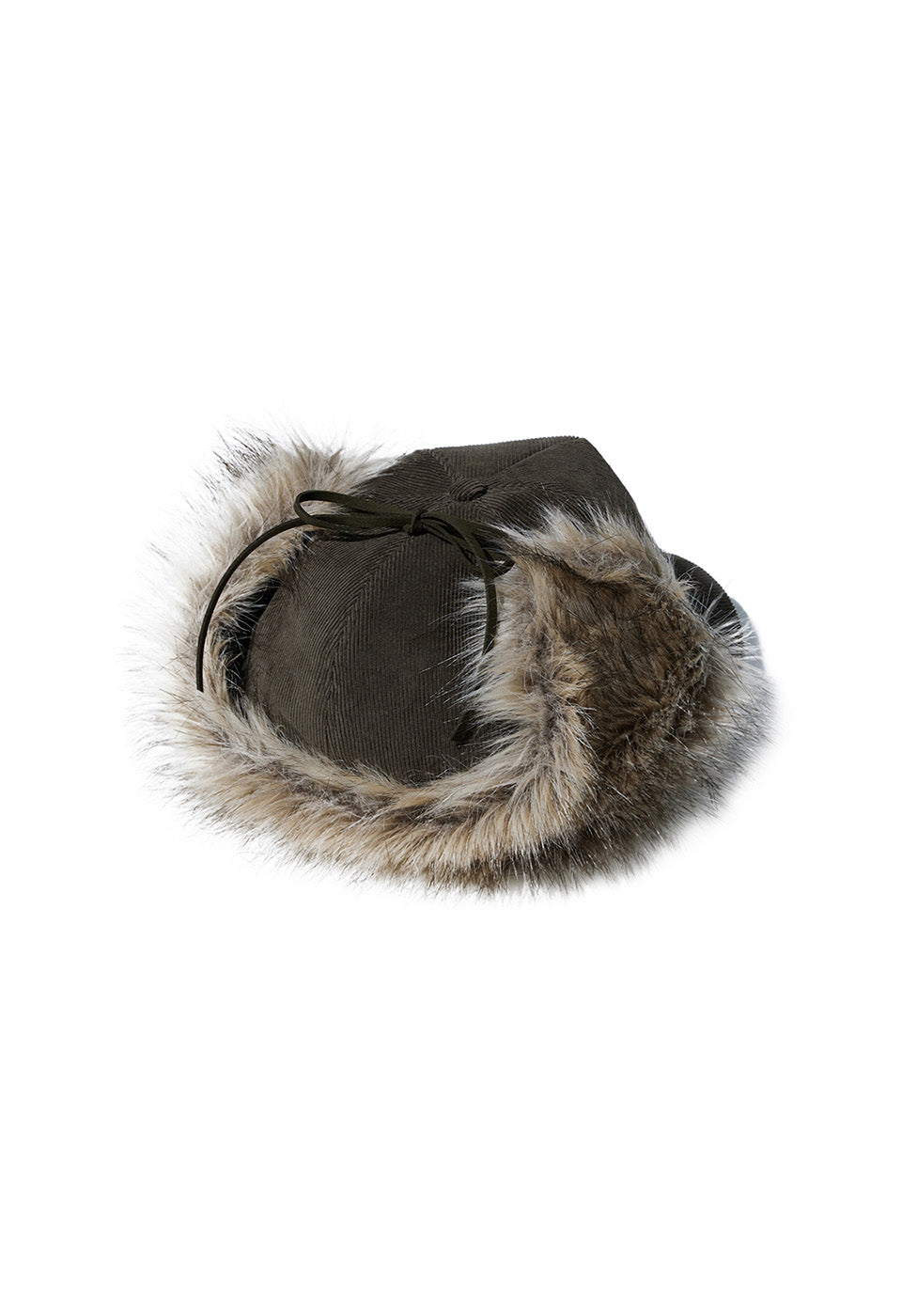 FAUX FUR CORDUROY EARFLAP CAP, KHAKI