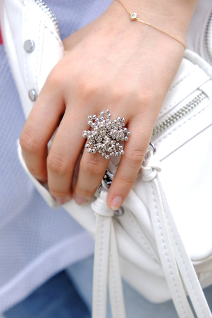 Silver Beads Flower Ring