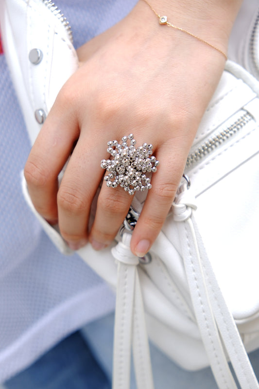 Silver Beads Flower Ring