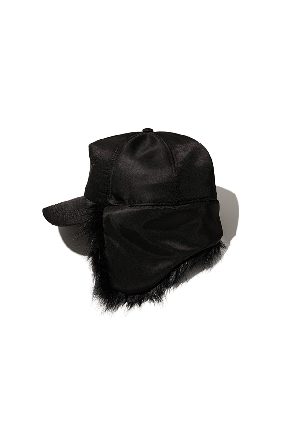 FAUX FUR EARFLAP CAP, BLACK