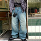 Kolora Lava Denim Larĝa Jeans 