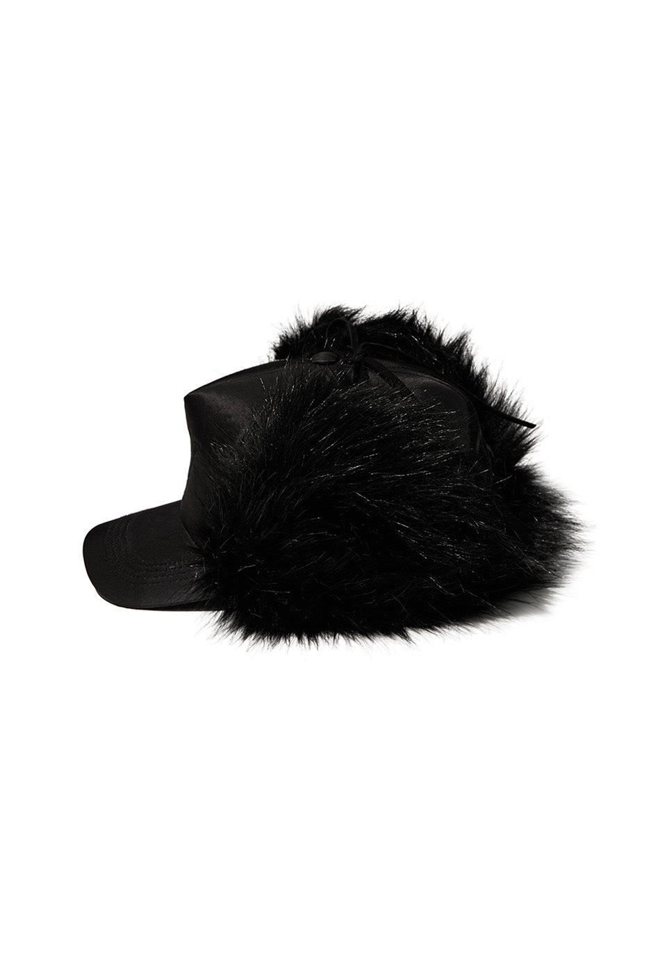 FAUX FUR EARFLAP CAP, BLACK