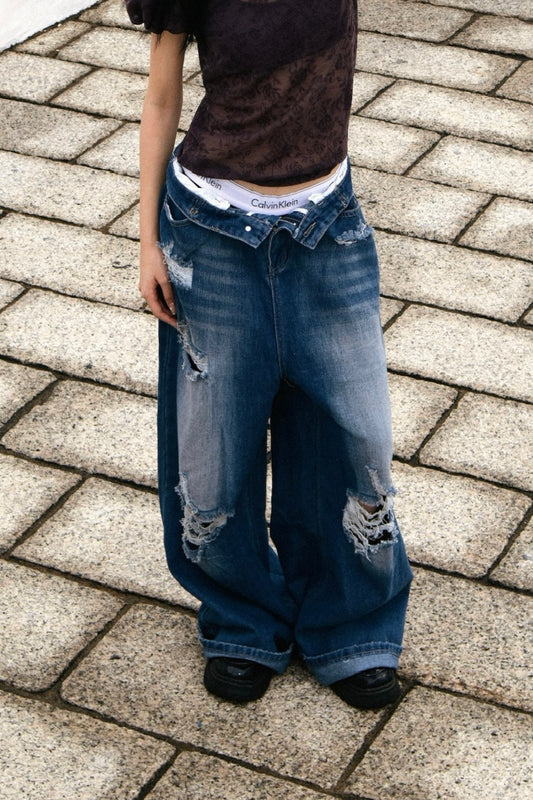 Wide Leg Distressed Jeans