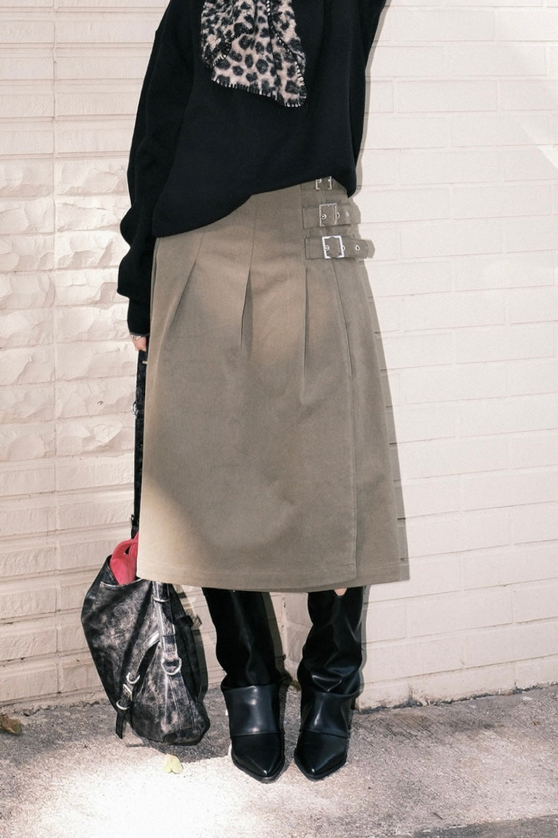 Belted Wrap Skirt (khaki)