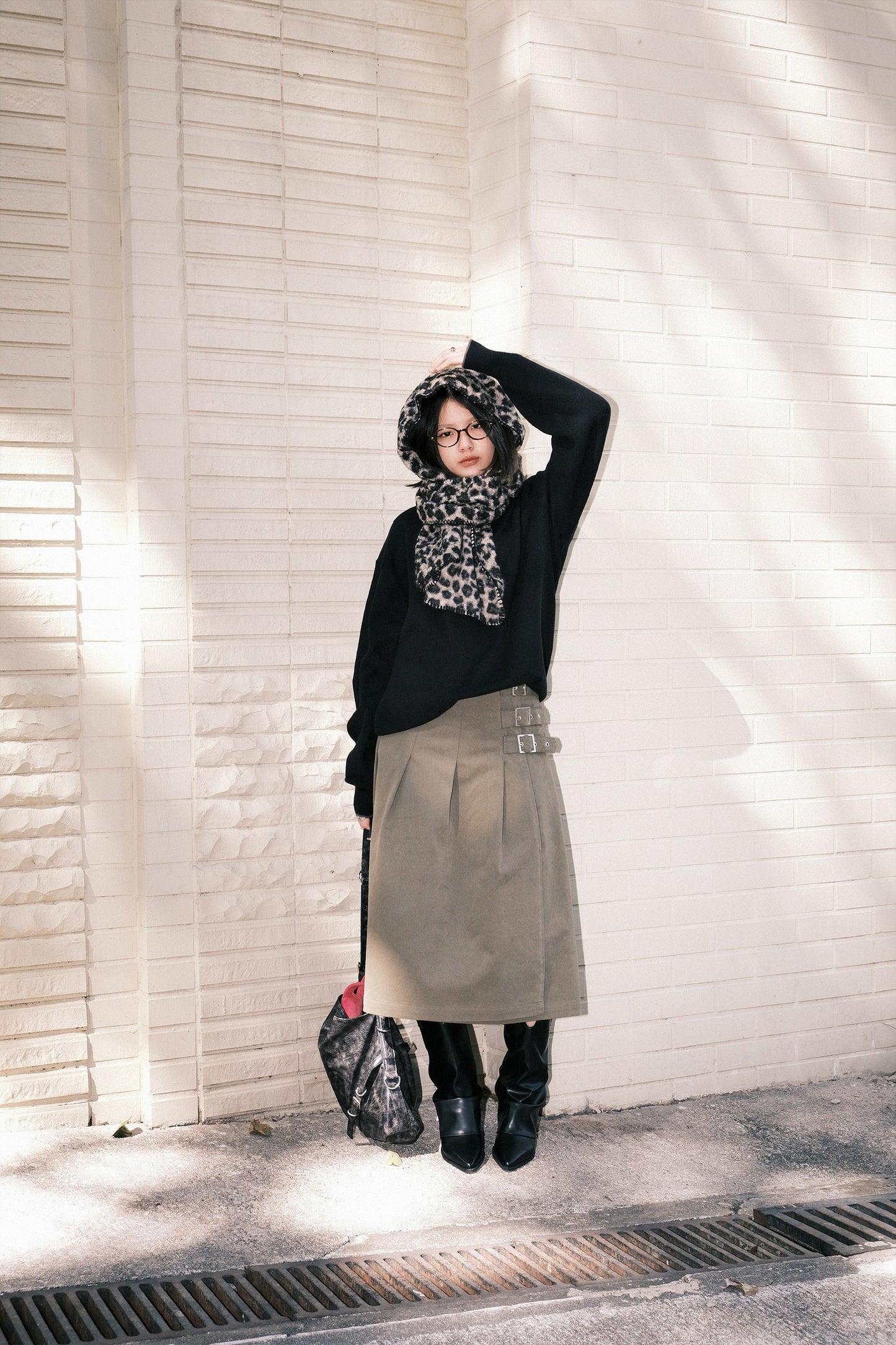 Belted Wrap Skirt (khaki)