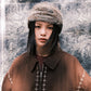 Furry Striped Ear Flap (khaki)