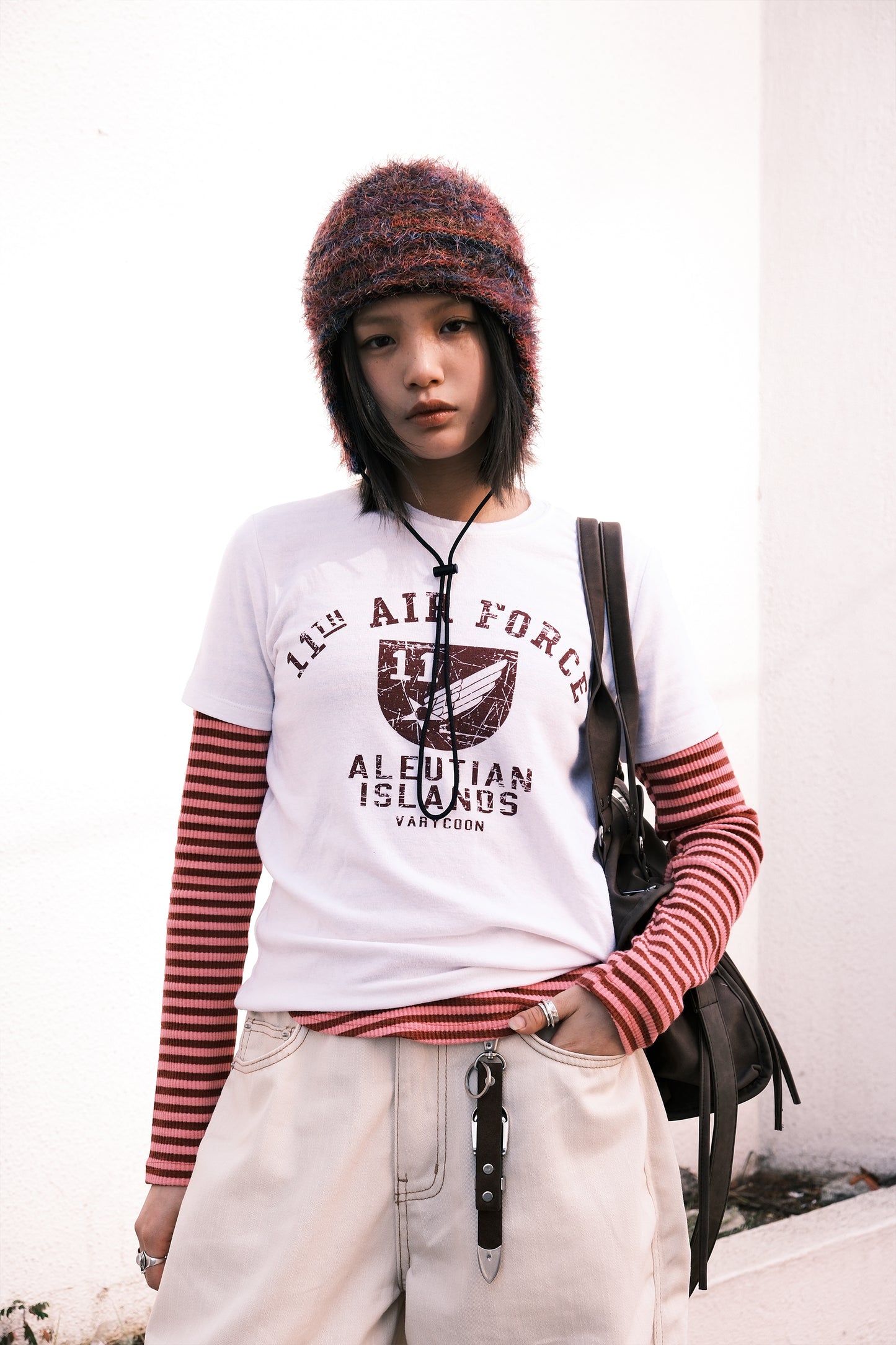 Furry Striped Ear Flap (khaki)