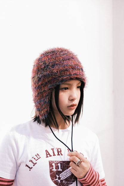 Furry Striped Ear Flap (khaki)