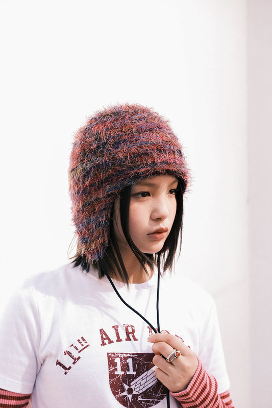 Furry Striped Ear Flap (purple)