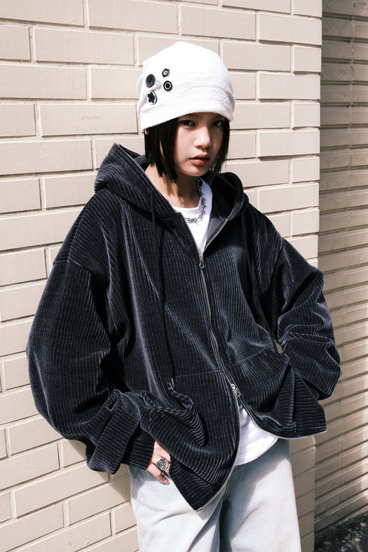 Velour Hooded Zip Up