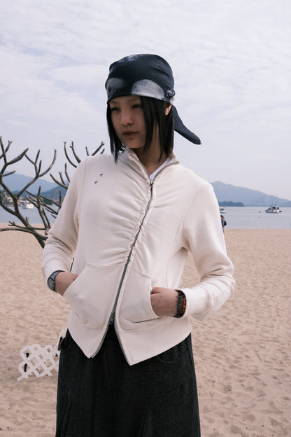 Eyelet Shirring Zip Up