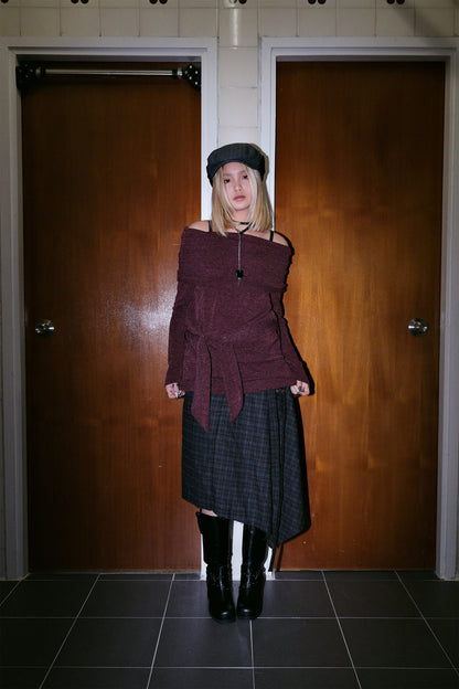 Wool Checker Buckle Skirt