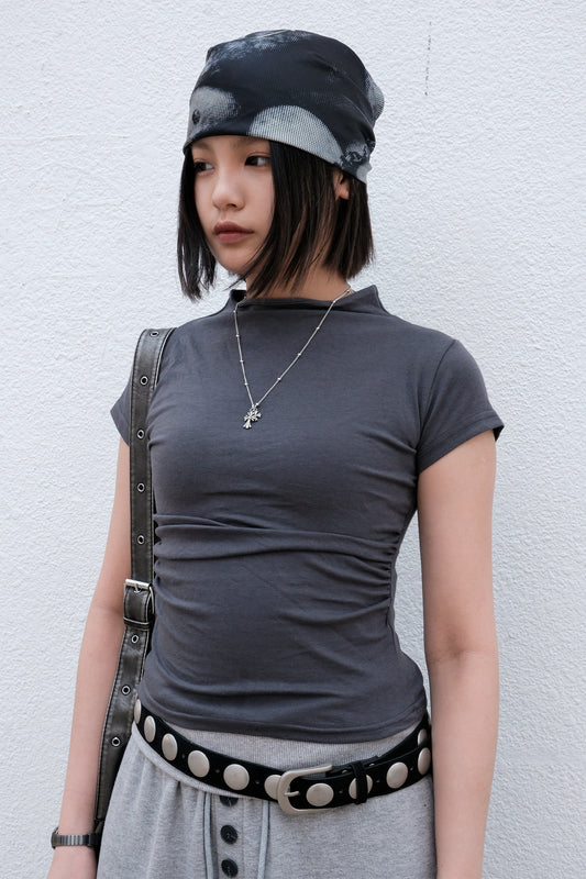 【BEST】Slim Shirring Top (charcoal)