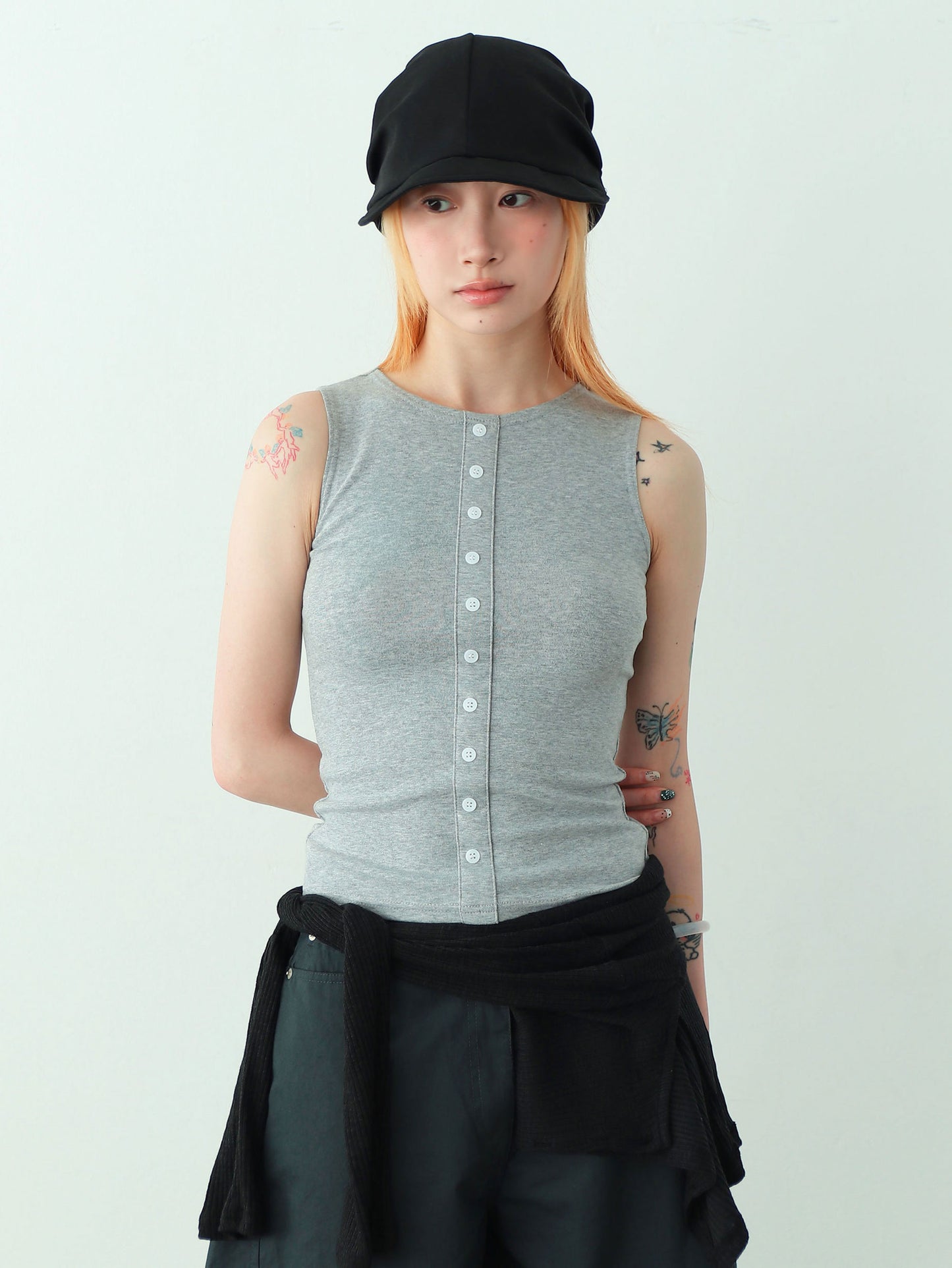 Kayla Button Sleeveless (grey)🌟celebritypick