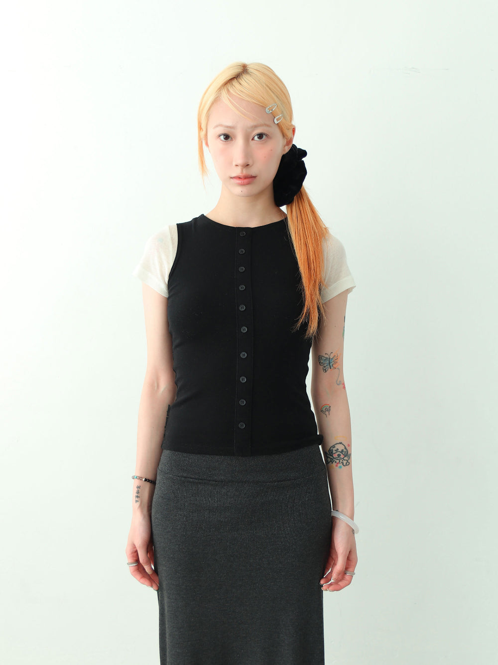 Kayla Button Sleeveless (grey)🌟celebritypick