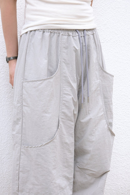 Curved Pocket Nylon Pants (brown)