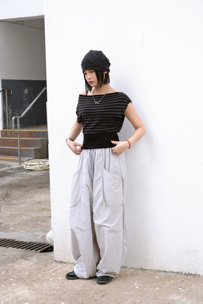 Stripe Mesh Off Shoulder (black)