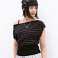 Stripe Mesh Off Shoulder (beige)