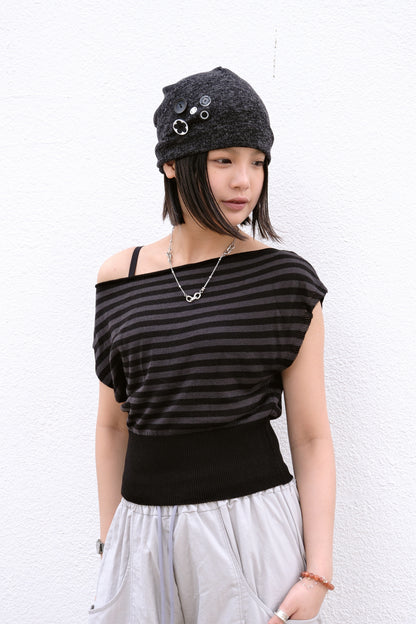 Stripe Mesh Off Shoulder (black)