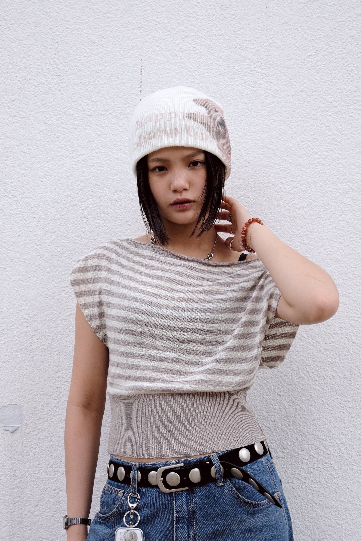 Stripe Mesh Off Shoulder (black)